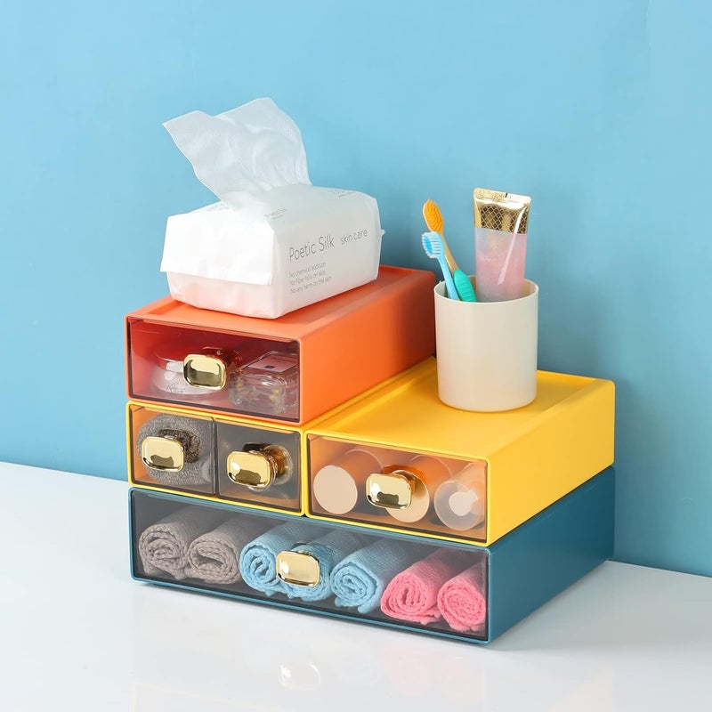 OSteed Spacious Desk Drawers, Stackable Desktop Organizer, Plastic Storage Box for Office, School & Home Supplies (2 Middle Drawers, OG & YE) - Image 2